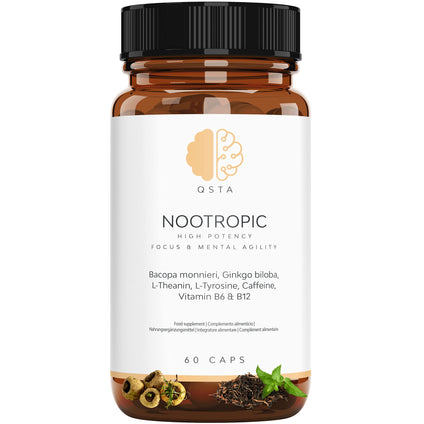 Nootropic Focus, Very High Potency Daily Cognitive Enhancer for Increasing Energy, Focus, Brain Function, Mental Alertness & Memory, Bacopa monnieri, Ginkgo, Tyrosine, Theanine, Caffeine, B6 & B12