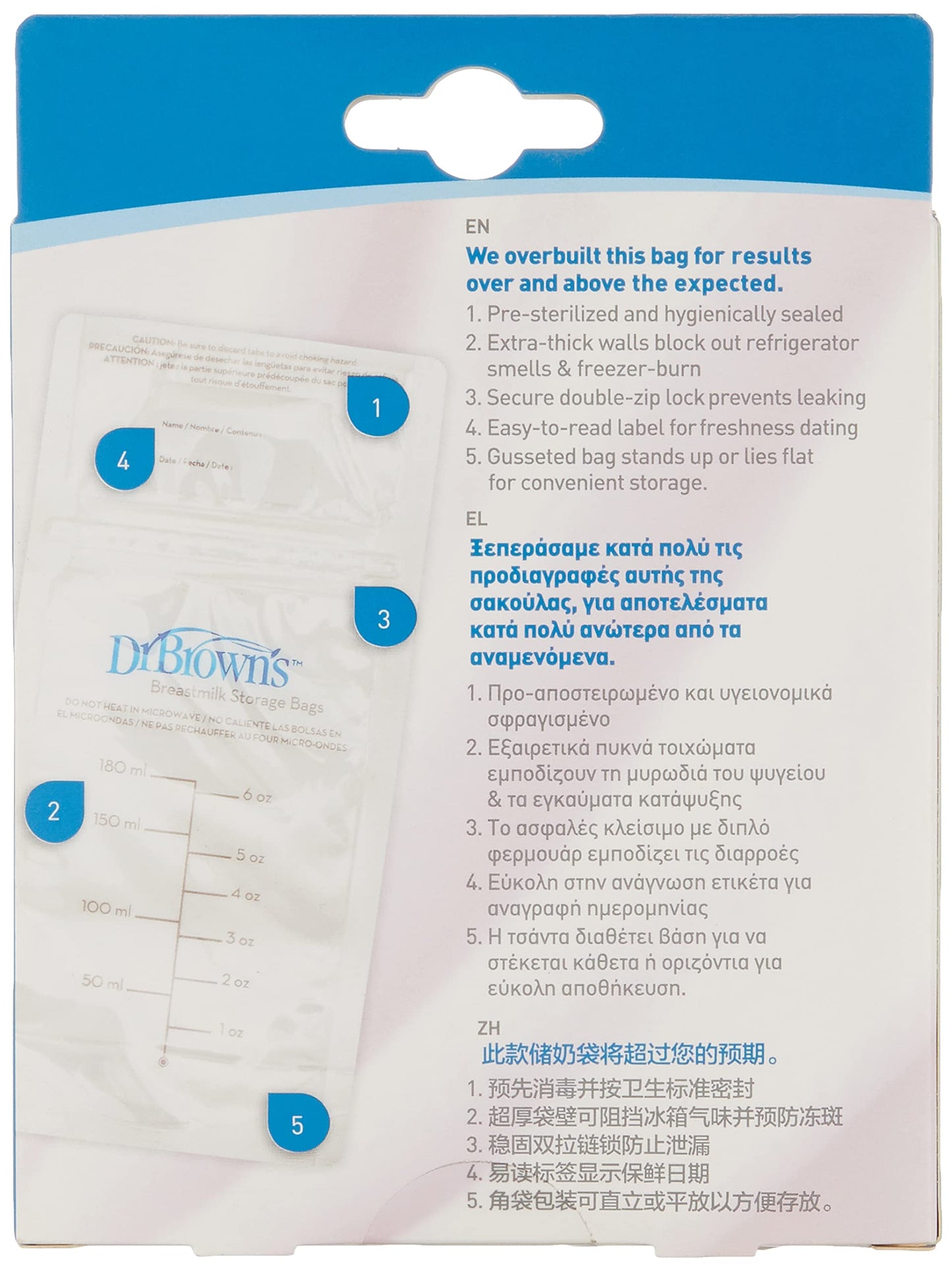 Dr. Brown's Breastmilk Transparent Storage Bag (6 Oz / 180 ml), 25-Pack S4005-It