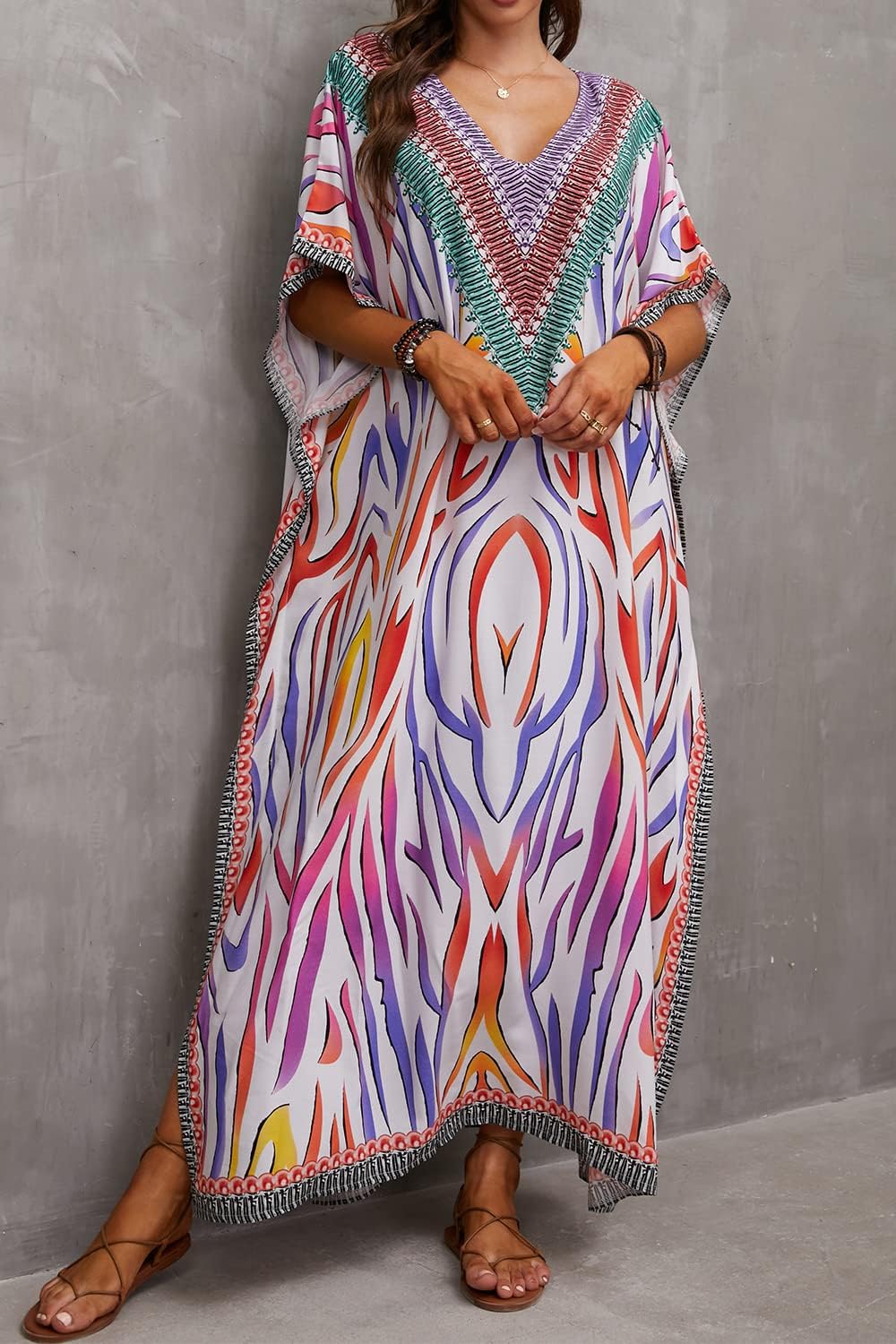 YouKD Wemon's Summer Long Kaftan Bohemian Maxi Kimono Dress Swimsuit Beach Cover Up Robes