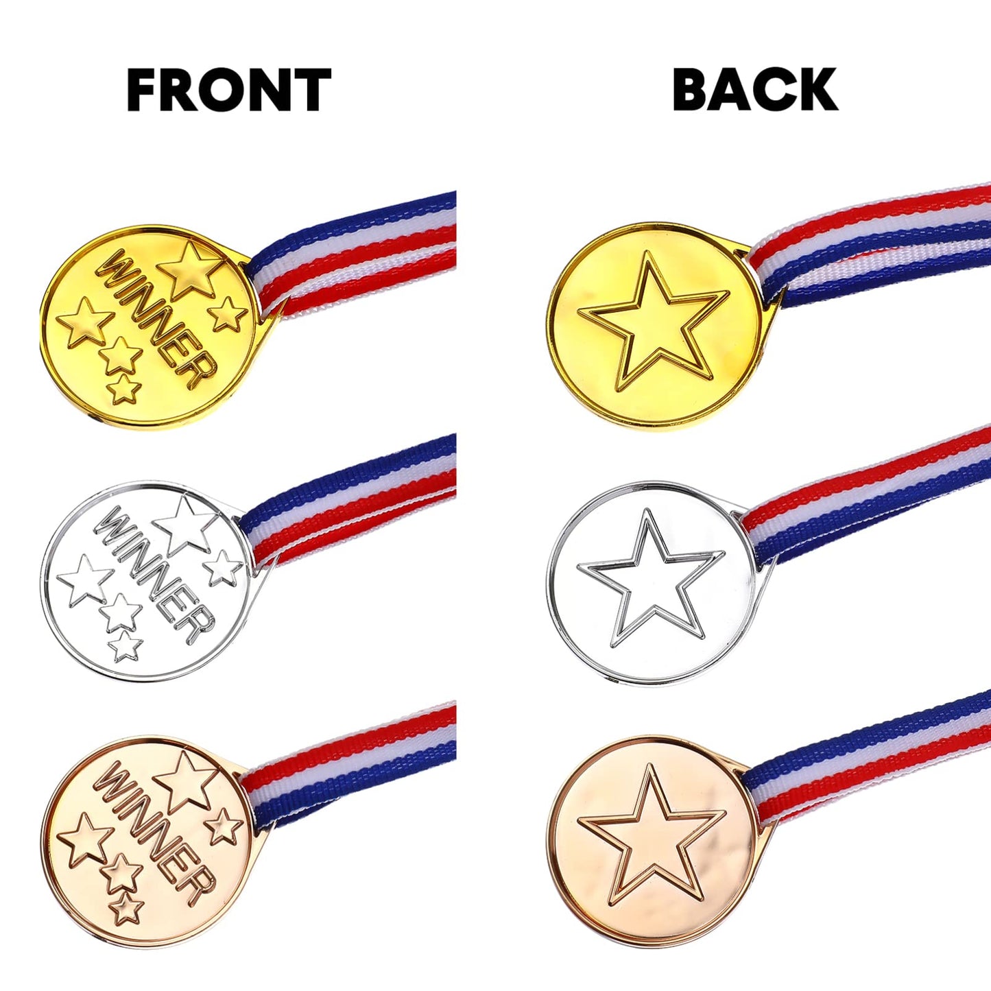 12Pcs Winner Medals, Award Medals for Kids Adults, Medal Set of Gold, Silver, Bronze Medals, Winner Medals with Ribbon Party Prizes for Sports Competitions, Party Favors