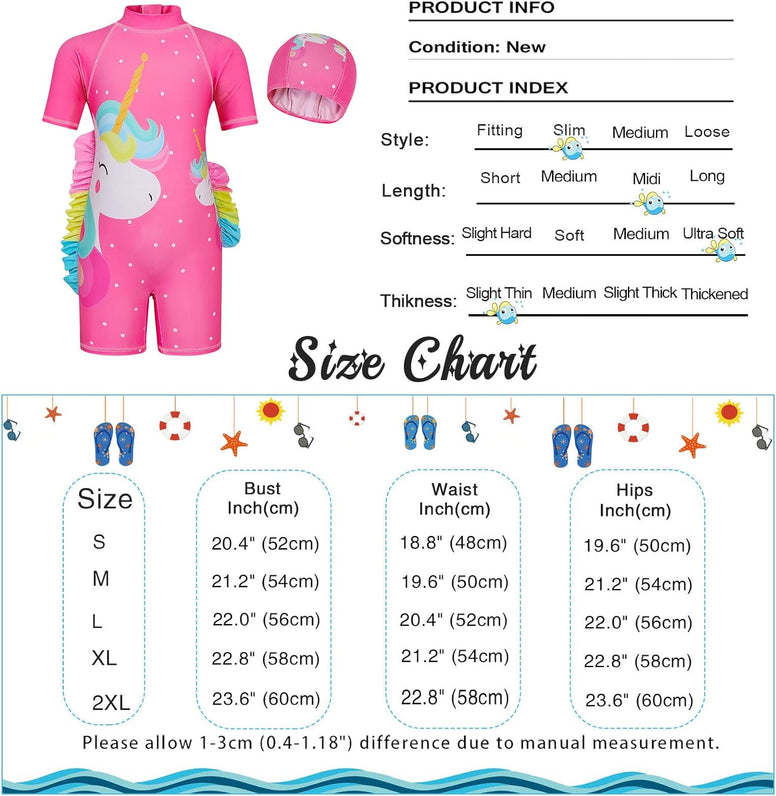 WonderBabe Unicorn/Flamingos Girls UV Swimsuit Kids Sun Protection Swimming Costume One Piece Round-Neck Swimwear Rash Guard Bathing Suit Surfing Sunsuit 1-8 Years