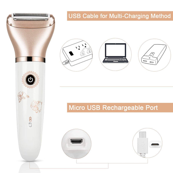 Arabest Electric Razor for Women, Portable Waterproof Ladies Electric Shaver Wet and Dry, Painless 2 in 1 Shaver with USB Recharge for Bikini Area Legs Underarms Electric Razor (Rose Gold)