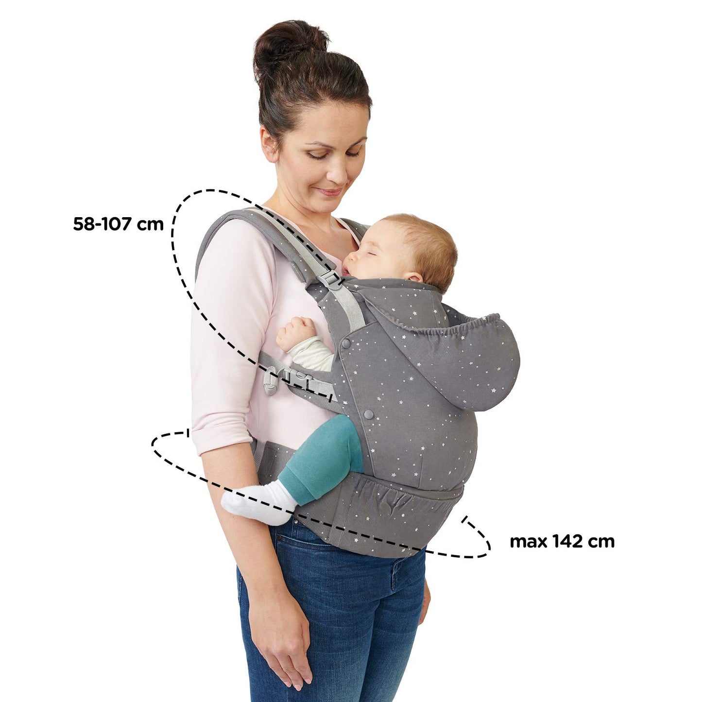 kk Kinderkraft Huggy Baby Carrier, Back Carrier, Belly Carrier for Infants and Toddlers, Baby Carrier, Children's Carrier, Ergonomic, Adjustable, Cotton, Compact Sizes, from 3 Months to 20 kg, Grey