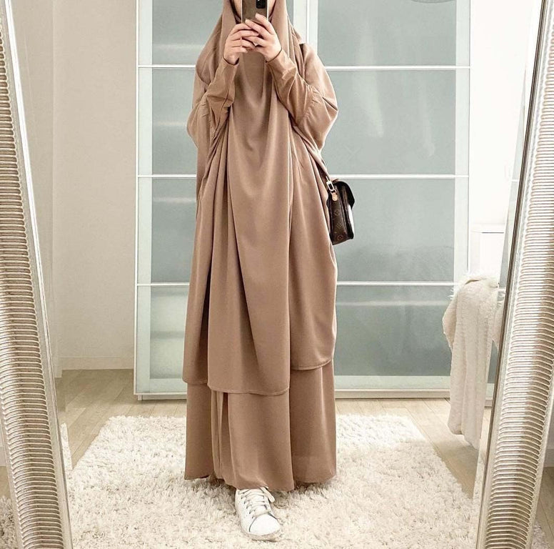 BOJON Muslim Two Piece Prayer Dress for Women Abaya Dress Islamic Middle East Dubai Turkey Maxi Abaya Kaftan with Full Length Hijab Dress