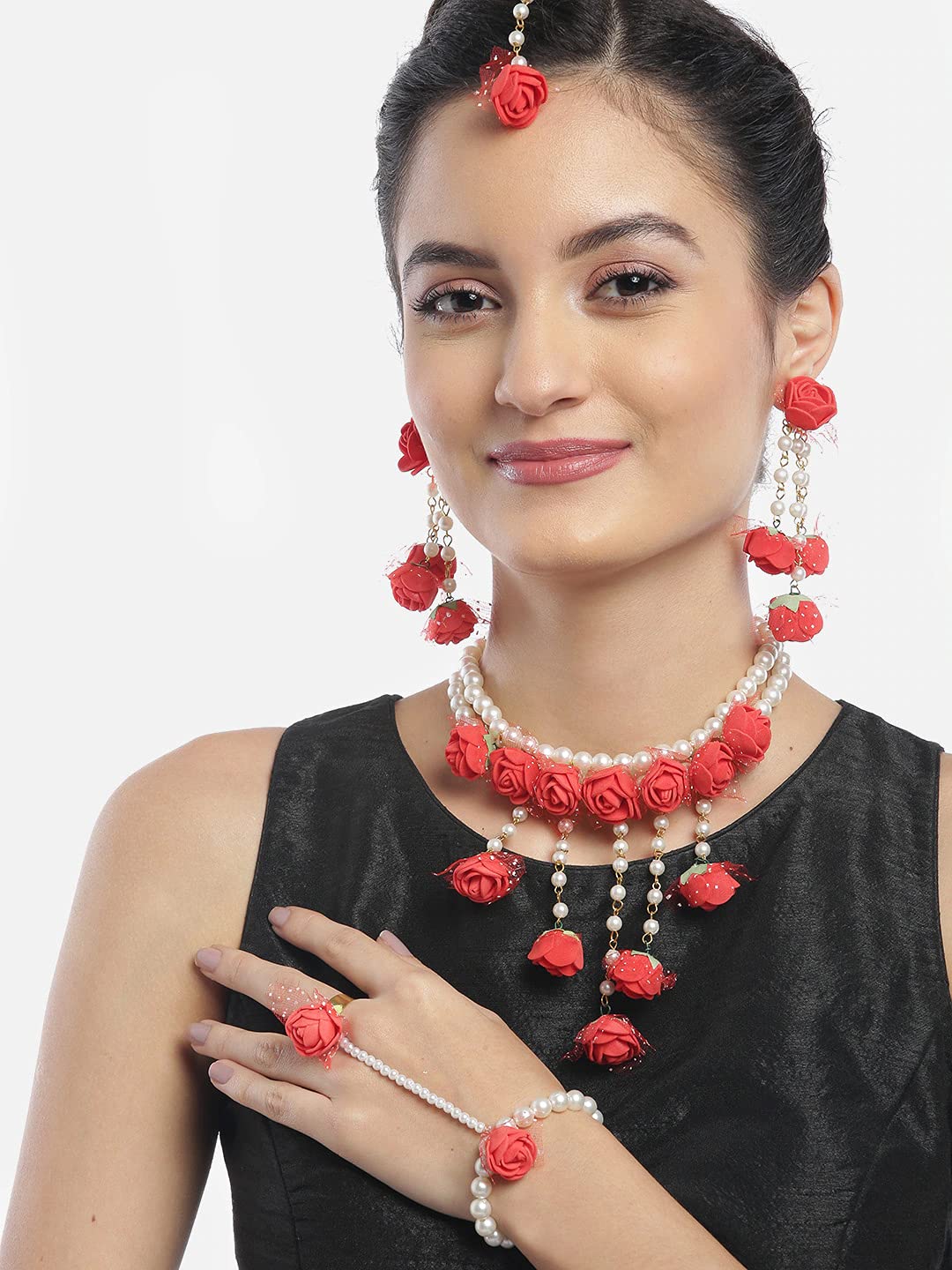 YouBella Stylish Latest Traditional Jewellery Set for Women (Red)(YBNK_5543)