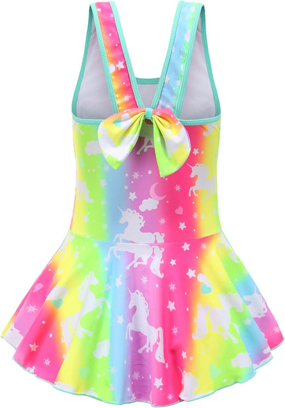 KuKiee Girls One Piece Rainbow Unicorn Swimsuit Stars Print Swimwear Bathing Suit