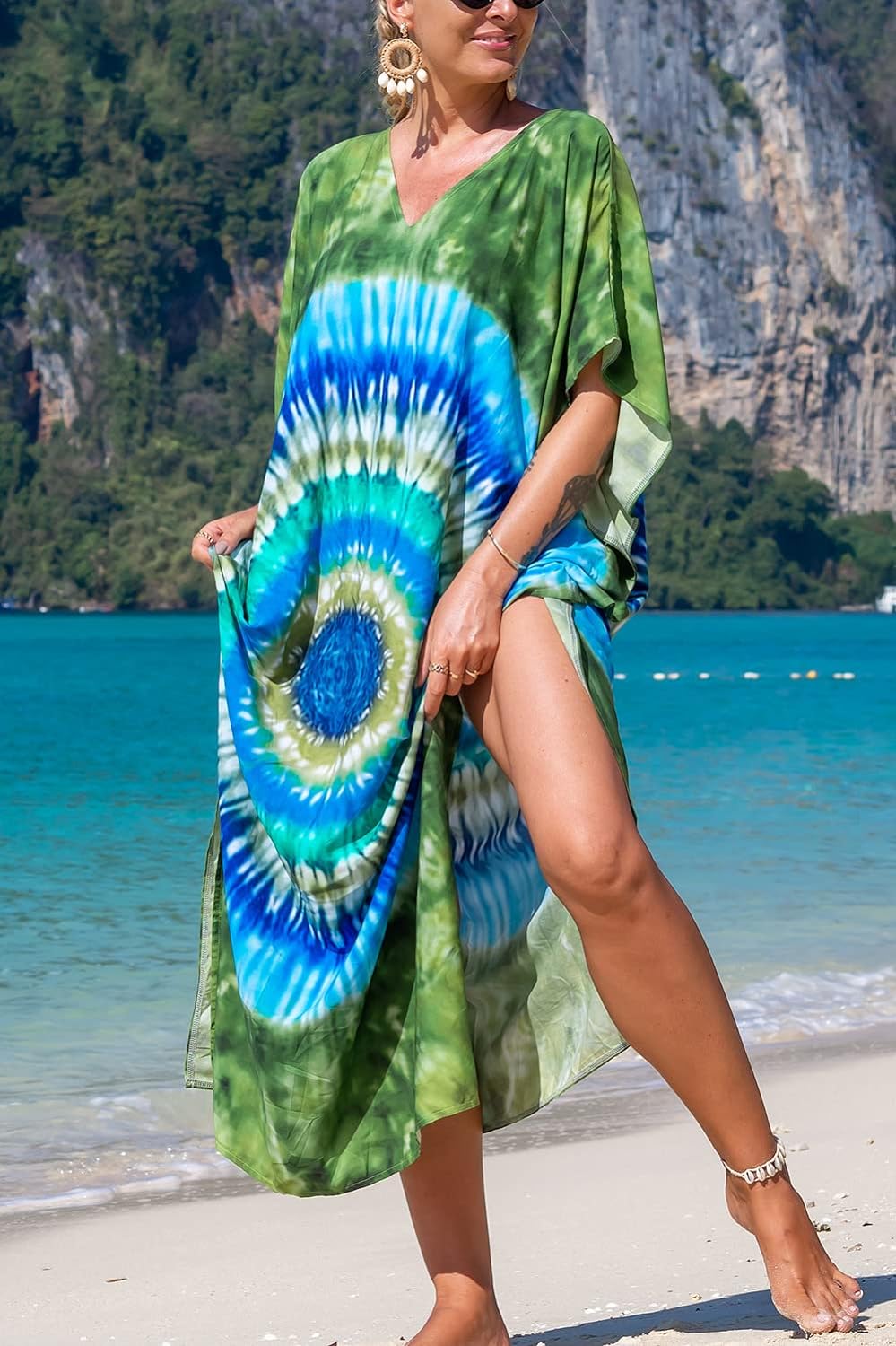 YouKD Summer Long Kaftan Bohemian Loungewear Beach Swimsuit Cover Up Maxi Dress for Women