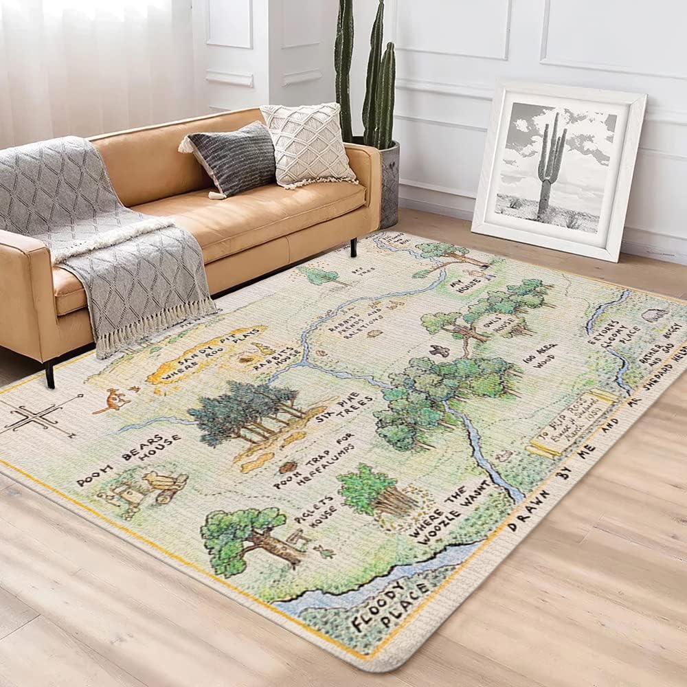 100 Acre Wood Map Winnie The Jungle Rug Carpet Area Rugs Shag Rug Modern Fluffy Living Room Outdoor for Girls Kids Baby Room Nursery Home Decor S 3x5 4x6 Area Rug (Medium(4x6 feet))