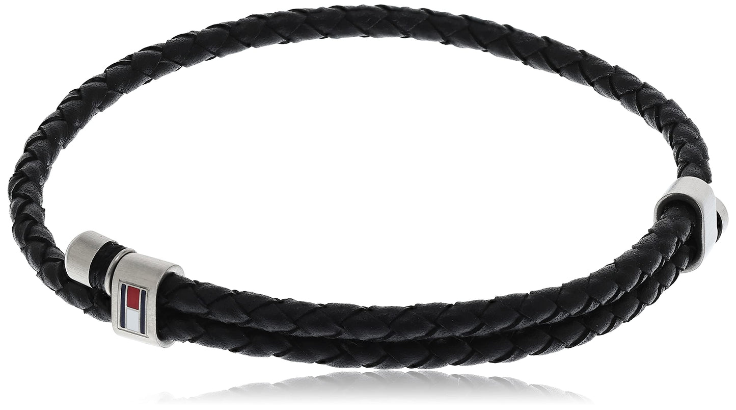 Tommy Hilfiger Men's Leather Bracelet, Black