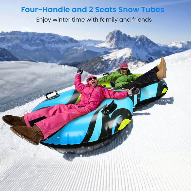 Snow Tube Sled for Kids Adults - Double Seats Snow Tubes for Sledding Heavy Duty - 2 Person Sledding Tube with Towable Rope - Extra Large Inflatable Inner Tube for Winter Outdoor Sport