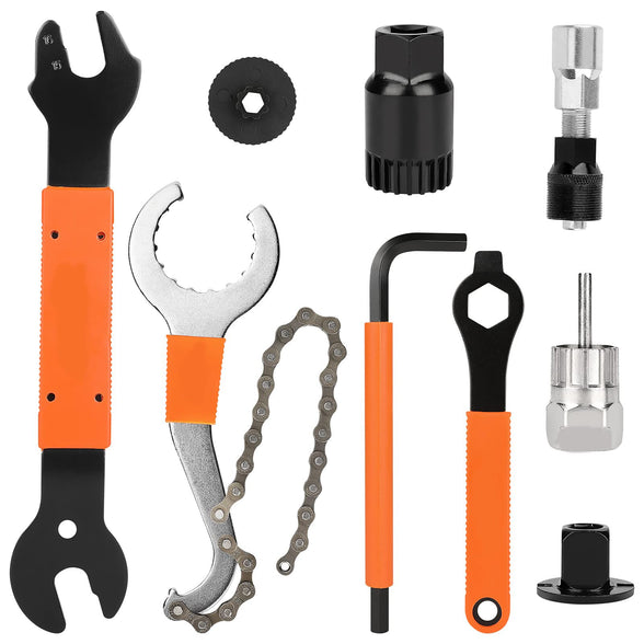 KASTWAVE Repair Tool Kit Includes Crank Removal Tool, 3-in-1 Cassette Removal Tool, Bottom Bracket Remover, Rotor Lock Ring Removal Tool, Pedal Wrench, Multi-Purpose Utility Repair Tool
