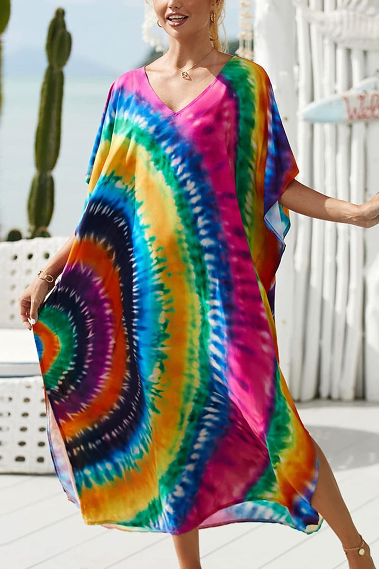 YouKD Summer Long Kaftan Bohemian Loungewear Beach Swimsuit Cover Up Maxi Dress for Women