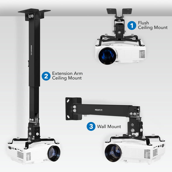 Mount-It! Wall or Ceiling Projector Mount with Universal LCD/DLP Mounting for Epson, Optoma, Benq, ViewSonic Projectors, 44lb Load Capacity, Black