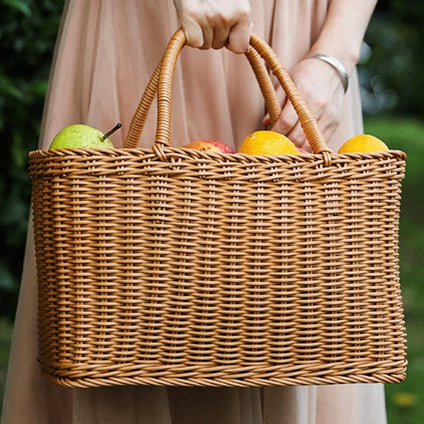 Didiseaon Baskets Wicker Storage Basket Household Storage Basket Picnic Basket Woven Basket with Handle Utility Basket Plastic Storage Bins