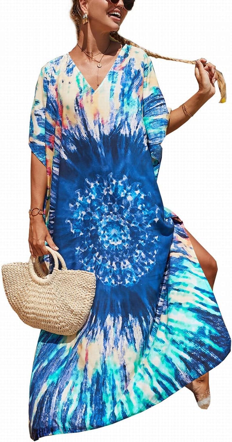 YouKD Summer Long Kaftan Bohemian Loungewear Beach Swimsuit Cover Up Maxi Dress for Women