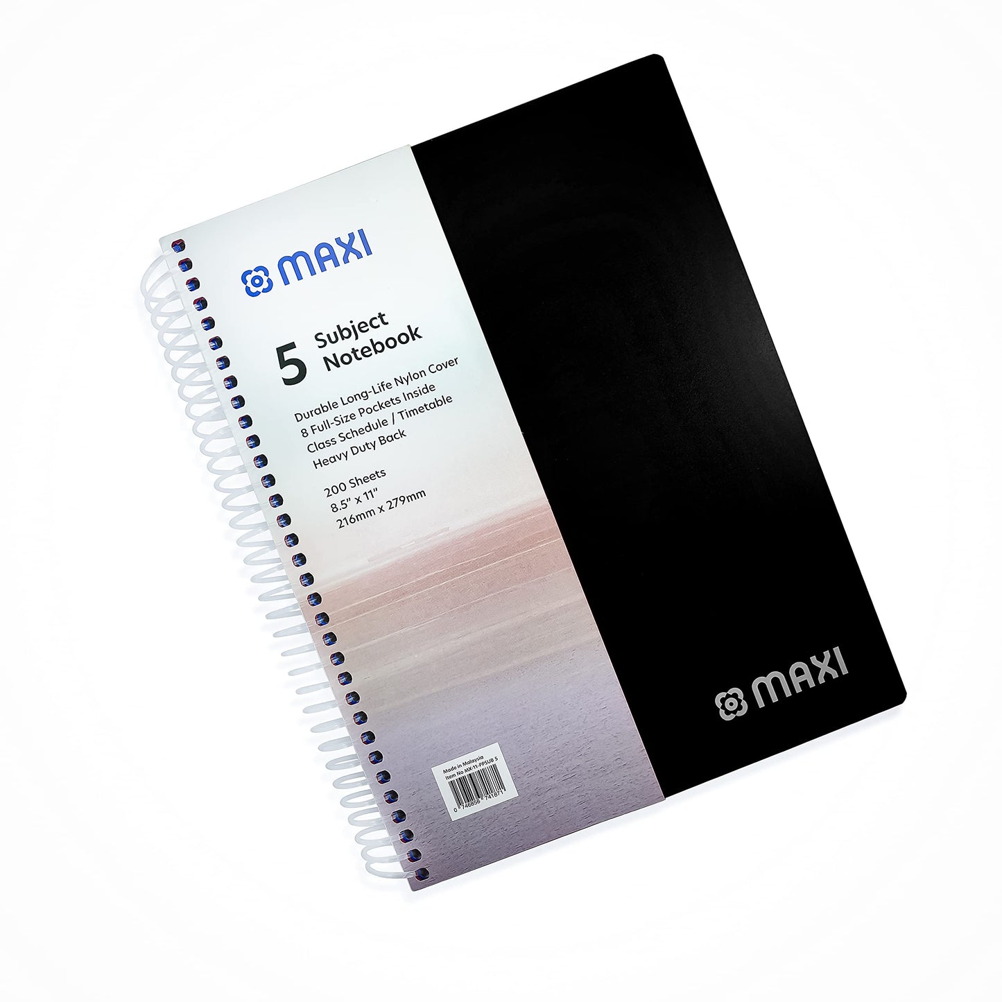 Maxi Spiral Polypropylene 5 Subject Notebook 11 Inches X 8.5 200 Sheets,Assorted, Ppsub5