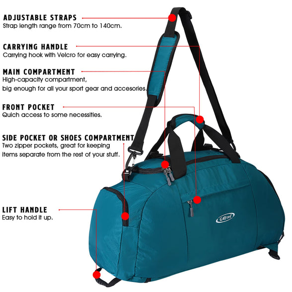 G4Free 40L 3-Way Duffle Bag Backpack Gym Bag for Men Women Sports Duffel Bag with Shoe Compartment Travel Backpack Luggage