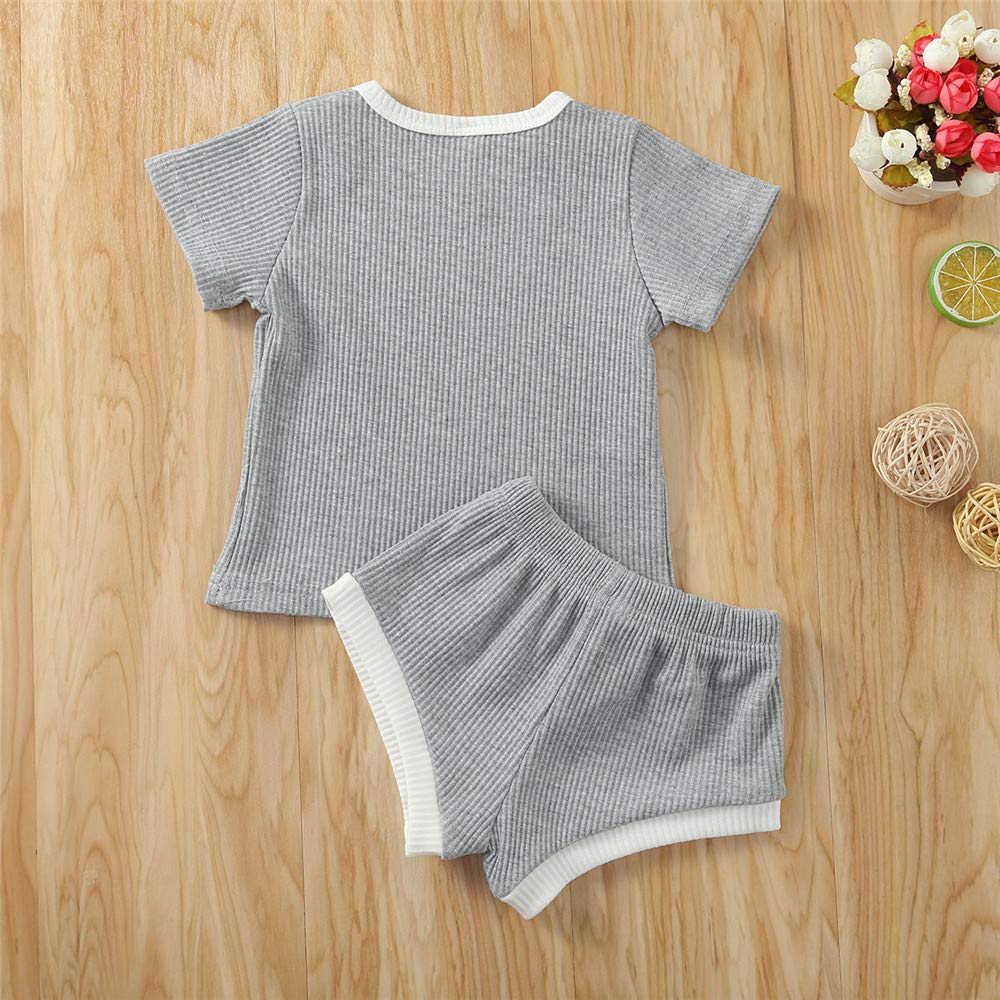 Newborn Infant Baby Girl Boy Clothes Short Sleeve Tops T-Shirt+Shorts Pants Solid Color Two Piece Outfits Set (0-6 Months)