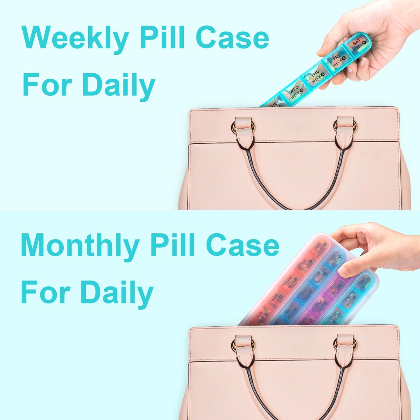 Monthly Pill Organizer 1 Times a Day,Daviky 4 Weekly Pill Organizer,Monthly Pill Box 1 Times a Day Organizer,28 Day Portable Pill Case Organizer,Medicine Organizer for Vitamins and Medication（Rainbow）