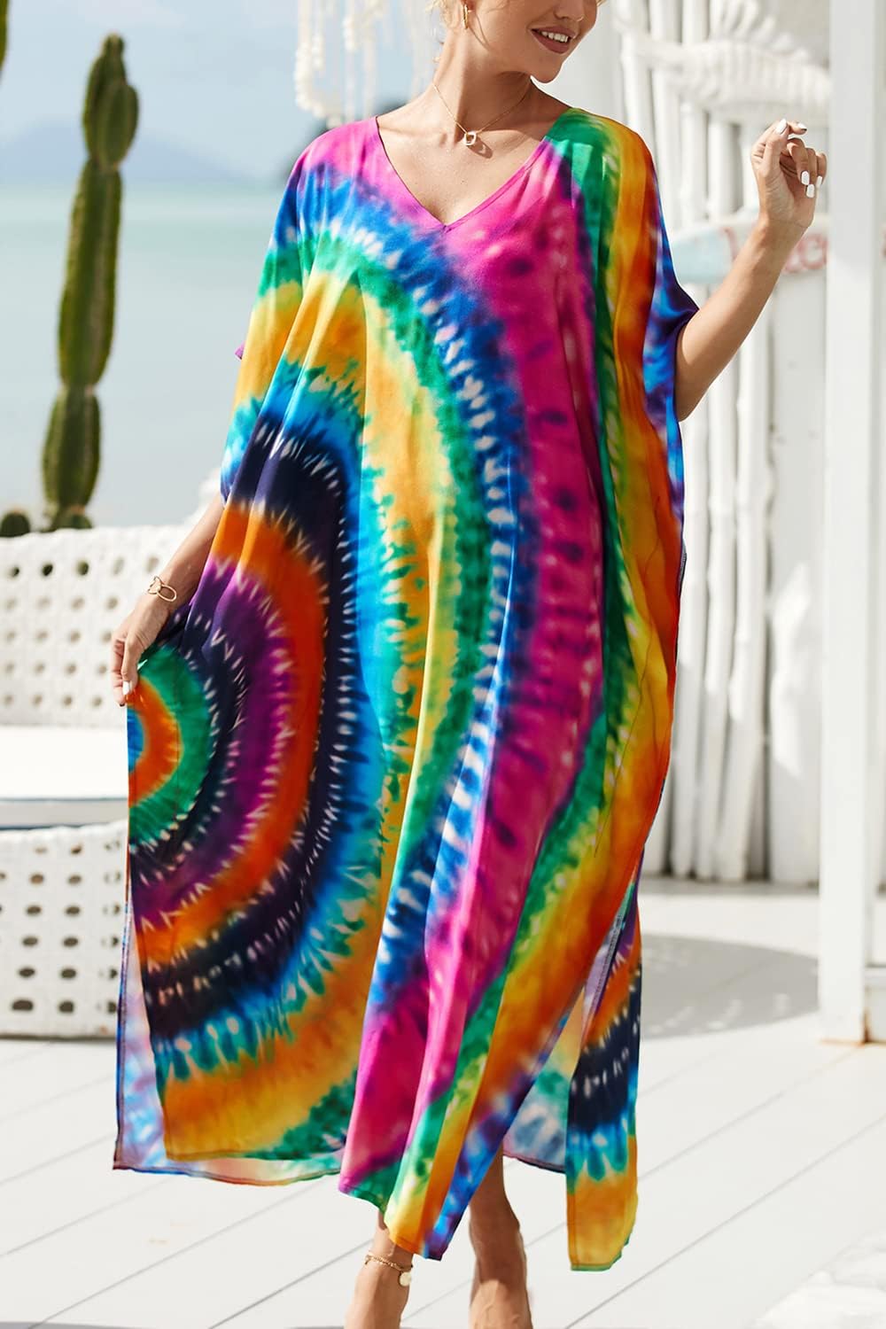 YouKD Summer Long Kaftan Bohemian Loungewear Beach Swimsuit Cover Up Maxi Dress for Women