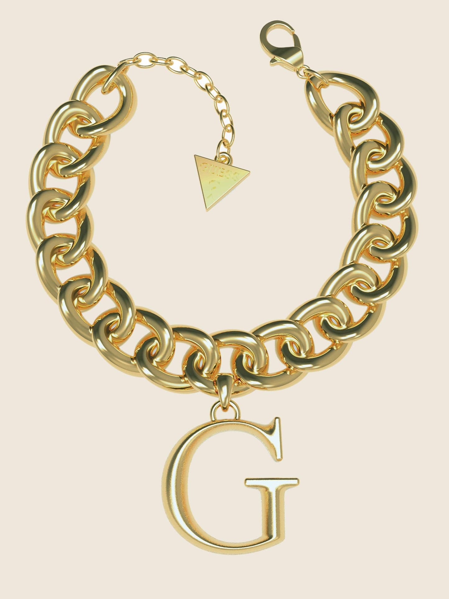 Guess Women's G Logo Stainless Steel Gold Curb Chain Charm Bracelet