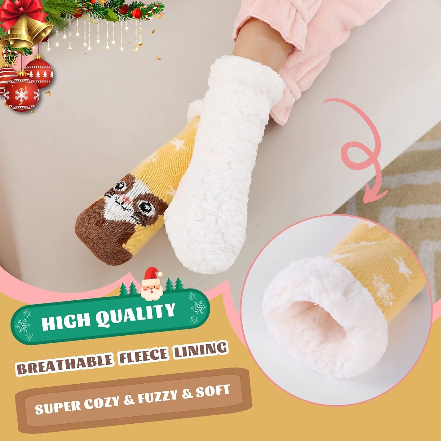 HERYEBING Kids Slipper Socks Boy Girl Chunky Knit Non Slip Socks Soft Fuzzy Warm Thick Fleece lined Christmas Stockings Child Toddler Winter Socks