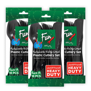 Fun Promopack Heavy-Duty Black Cutlery Set Spoons - Knives & Forks set - Disposable Cutlery Set (Pack of 18 X 3)