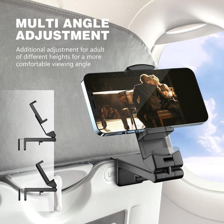 Universal Airplane in Flight Phone Mount. Handsfree Phone Holder for Desk with Multi-Directional Dual 360 Degree Rotation. Pocket Size Travel Essential Accessory for Flying. US Patented and Protected.