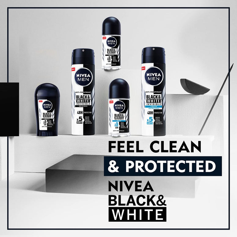 NIVEA MEN Antiperspirant Roll-on for Men, Black & White Invisible Protection Fresh, 50ml