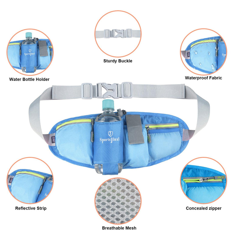Gopturop Running Belt with Water Bottle for Women Men Functional Belt Bag Waist Bag Waterproof Lightweight Running Bag Running Belt for Sports, Fitness, Running, Mountaineering, blue, Einheitsgröße