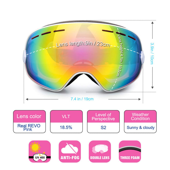 EXP VISION Snowboard Ski Goggles Men Women Youth, Anti Fog OTG Winter Snow Goggles Spherical Detachable Lens