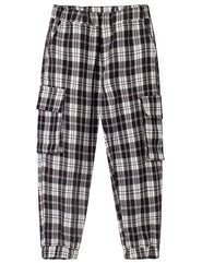 Spring&Gege Boys’ Cargo Joggers Elastic Waist Pull on Plaid Pants with Pockets (3-14 Years)