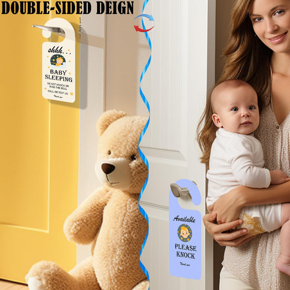 Baby Sleeping Sign for Front Door, Do Not Disturb Door Hanger Sign, 2pack Please Do not Knock or Ring Bell Baby Is Sleeping Double-sided PVC Door Sign- for Nursery Infants School Kindergarten & for