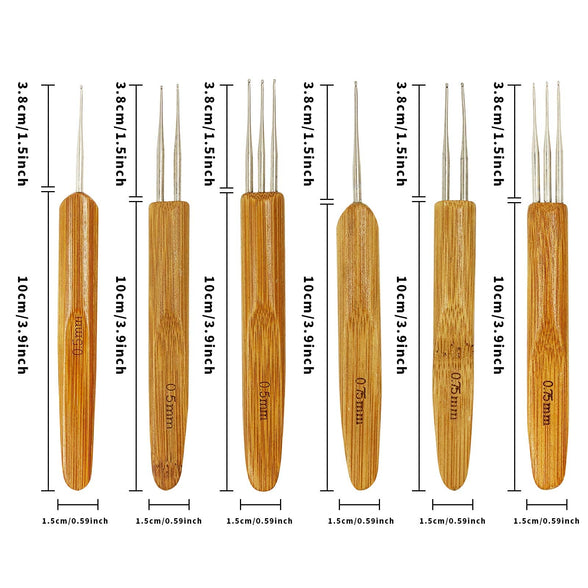 DELFINO Dreadlocks Crochet Hooks Set, with Bamboo Handle, Hair Weaving Needle Dreadlocks Interlock Needle Tool for Braid Craft, Dreadlocks, Gift to Friends, Lovers or Families who Have the Dreadlocks.