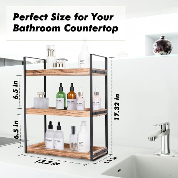 OFRANK 3-Tier Countertop Organizer for Bathroom Counter Stylish Wood Bathroom Vanity Organizer Shelf Storage - The Perfect Addition to Your Bathroom Counter Decor (3 Tiers)