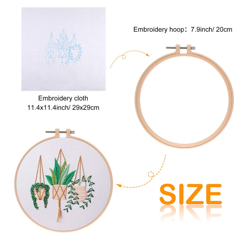 FEPITO 4 Sets Embroidery Starter Kit with Pattern and Instructions Cross Stitch Kit Includes 4Pcs Embroidery Clothes with Floral Pattern, 2 Pcs Embroidery Hoops, Scissor, Color Threads Needle Kit