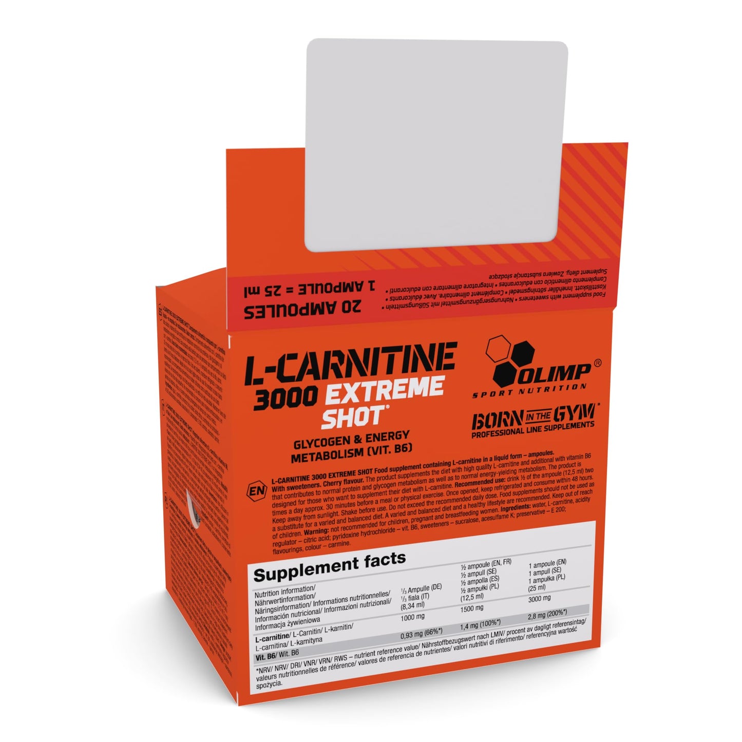 Olimp Labs L-Carnitine 3000 Extreme Shots, Cherry Flavour, Pack of 20 Ampoules
