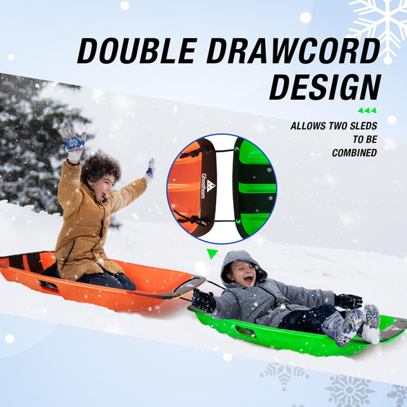 Snow Sled for Winter Plastic Cold-Resistant Sleds with Pull Rope and Handles for Kids and Adult