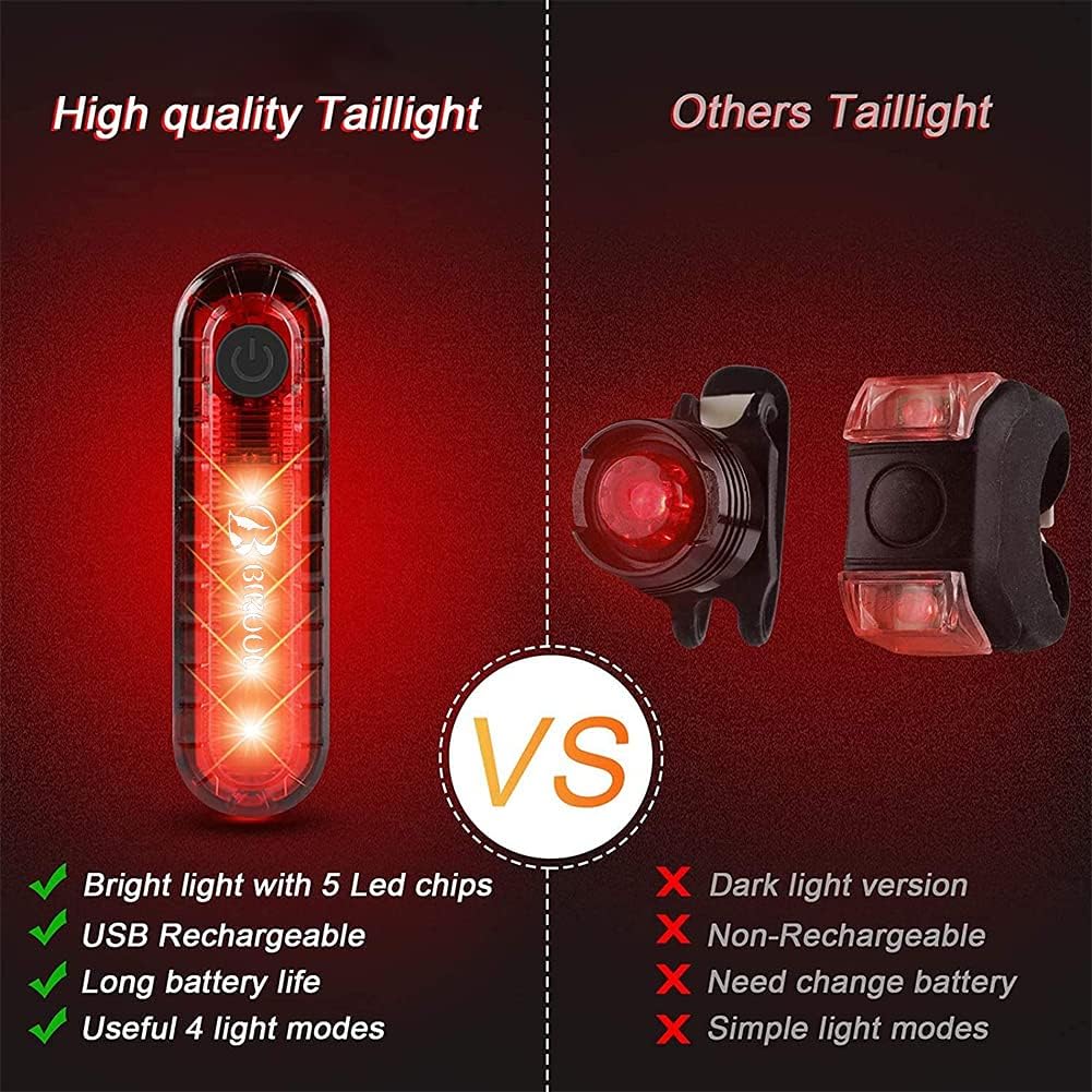BIKUUL Ultra Bright Bike Tail Light, USB Rechargeable Taillight, Waterproof Bicycle LED Rear Light for Road MTB Mountain Bikes, Easy to Install for Cycling Safety 2Sets