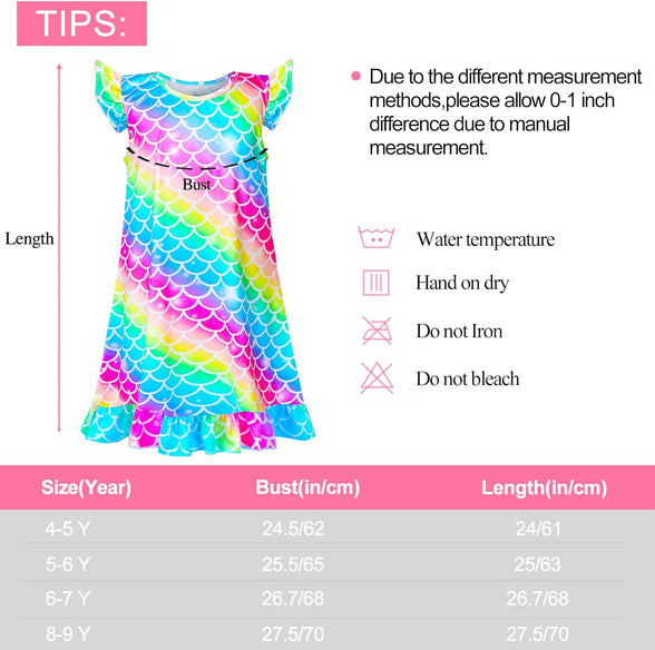 Fiodrimy Girls Nightgowns Unicorn Sleepwear Night Sleep Dress Pajamas Little Kids Toddler Soft Nightgown