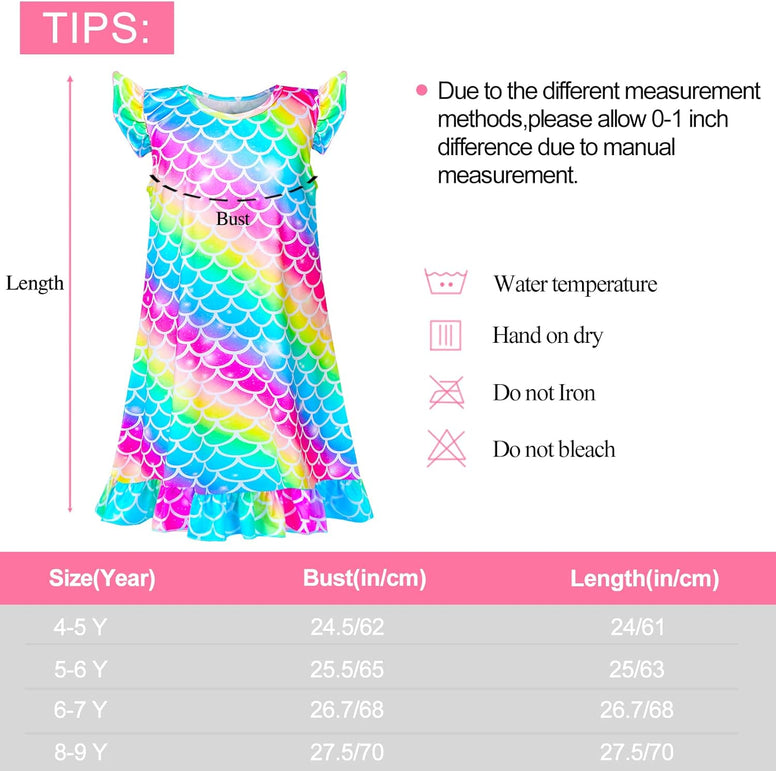 Fiodrimy Girls Nightgowns Unicorn Sleepwear Night Sleep Dress Pajamas Little Kids Toddler Soft Nightgown