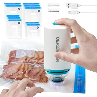 CEROBEAR Portable Food Vacuum Sealer Machine with 10Pcs BPA-Free Reusable Sous Vide Bags Rechargeable Mini Handheld Food Storage for Preservation Cooking