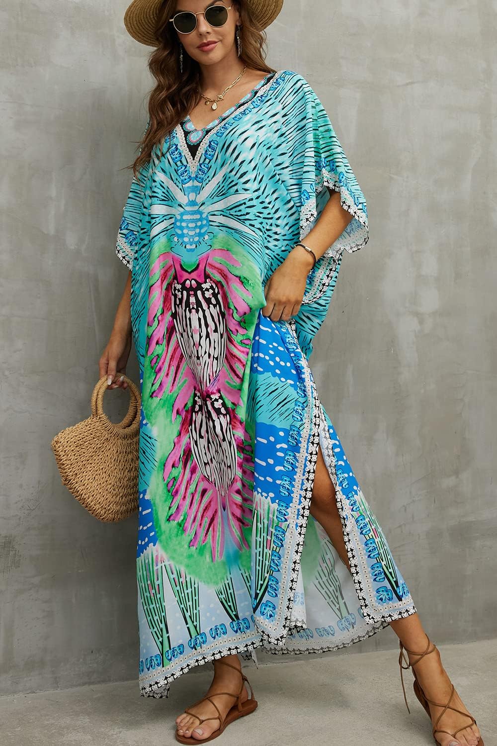 YouKD Wemon's Summer Long Kaftan Bohemian Maxi Kimono Dress Swimsuit Beach Cover Up Robes