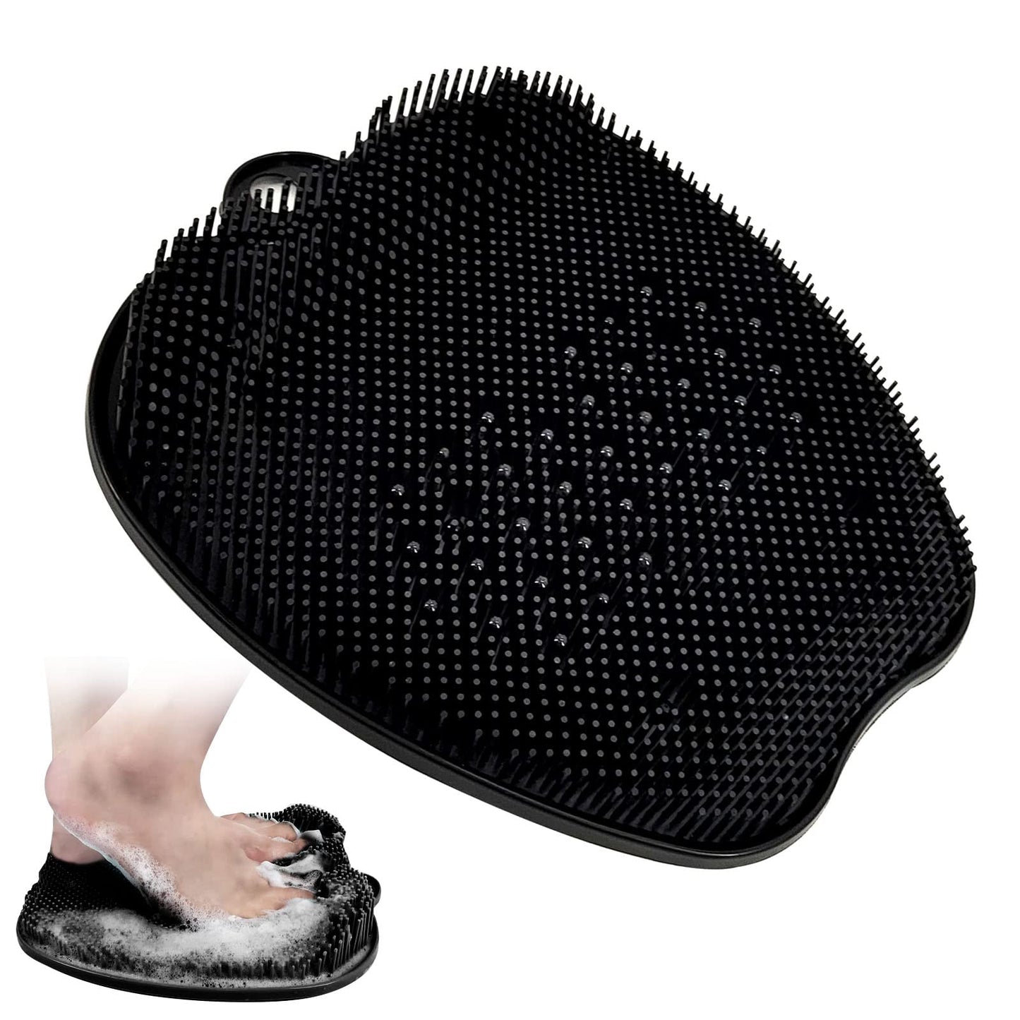 AGUDOU® Shower Foot Scrubber Mat with Non-Slip Suction Cups, Foot Scrubber Massager Cleaner, Soothes Tired Achy Feet and Scrubs Feet Clean, Pedicure and Massager Tub for at Home Spa (Black)