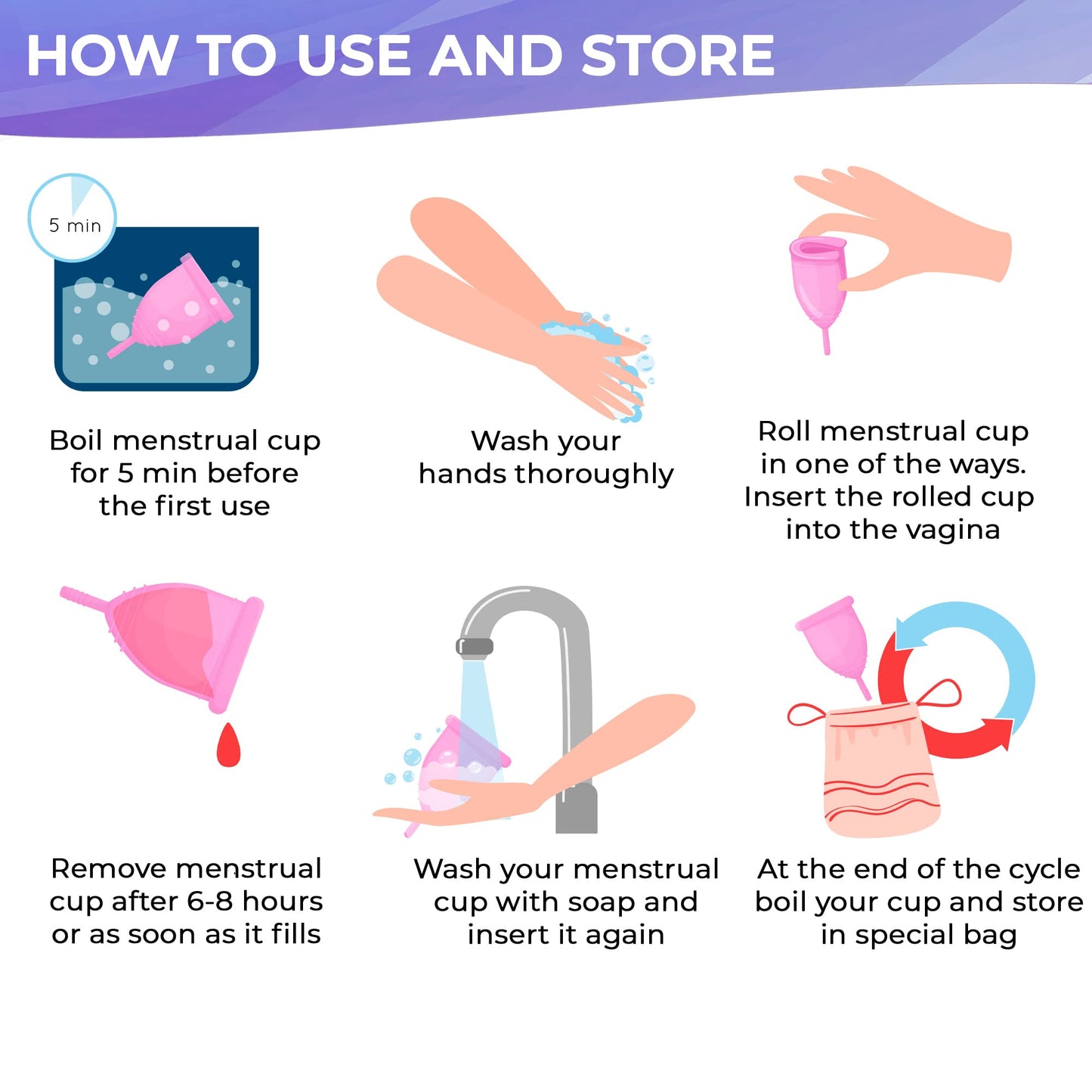 AMZ Silicone Menstrual Cup S/L, Pack of 2 Period Cups for Women Heavy Flow, Normal Flow, Pink and Transparent Period Cup Reusable + Storage Bag and Brush, Leak Proof Small Menstrual Cup for Beginners