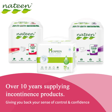 Nateen Flexi Plus Adult Diapers Pants,Incontinence Pull Up,Medium,Waist Size 90-130cm,20 Count,Superior Comfort,Excellent Combination of Protection.