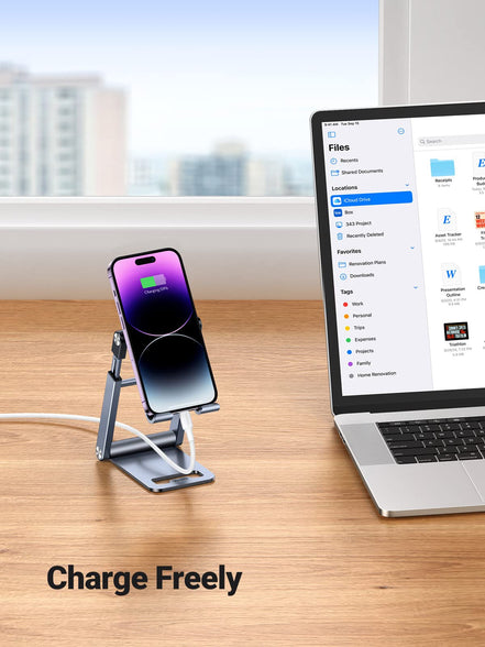 UGREEN Phone Stand, Premium Metal Phone Holder for Desk, Height Adjustable Mobile Stand Foldable iPhone Holder Compatible with Most Phones, iPhone 15 Pro/Pro Max, Samsung Galaxy, Tablet/iPad Silver