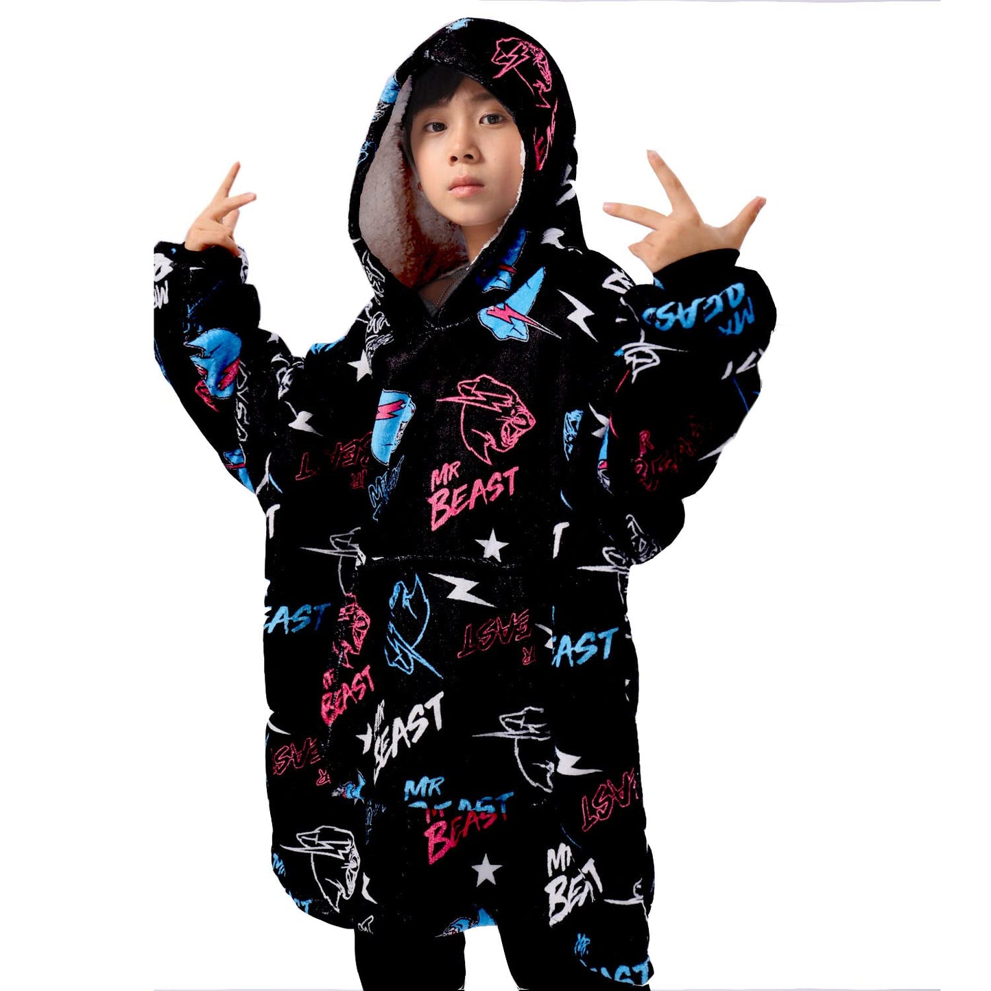 SharkBebe Mr-Beast Hoodie For Boys Oversized Hoodie Kids Youtube Sweatshirt Blanket Cool Pullover Warm Comfortable Hooded Robe