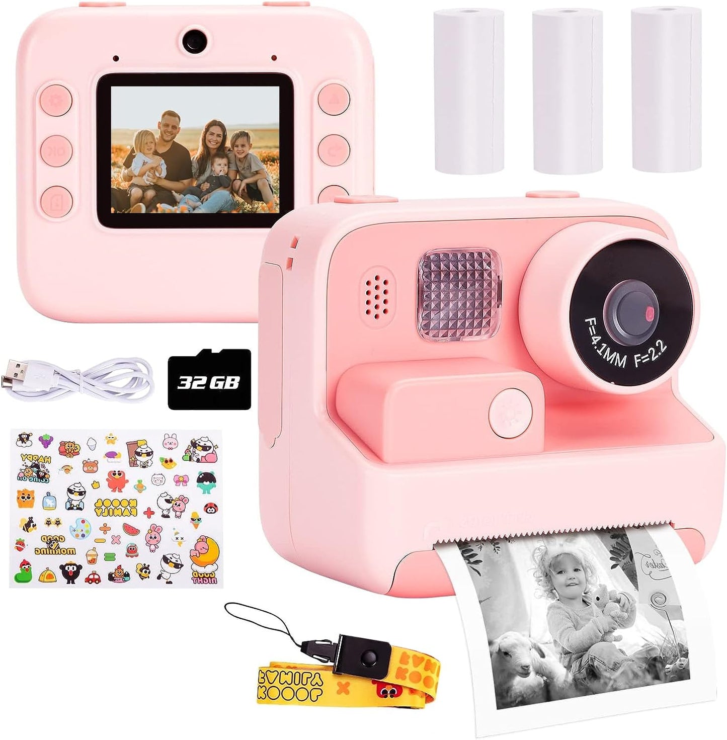 Kids Camera,Instant Print Camera with 32GB Card,48MP 1080P HD Video Camera,Digital Camera with Zero Ink, Toys Gifts for Girls Boys Aged 3-12