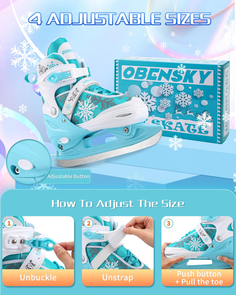 Snowflake Ice Skates for Kids | Adjustable Ice Hockey Skates for Toddlers Girls and Boys | Fun Ice Skating Shoes for Outdoor and Rink | Soft and Comfortable Lining | Enhanced Ankle Support